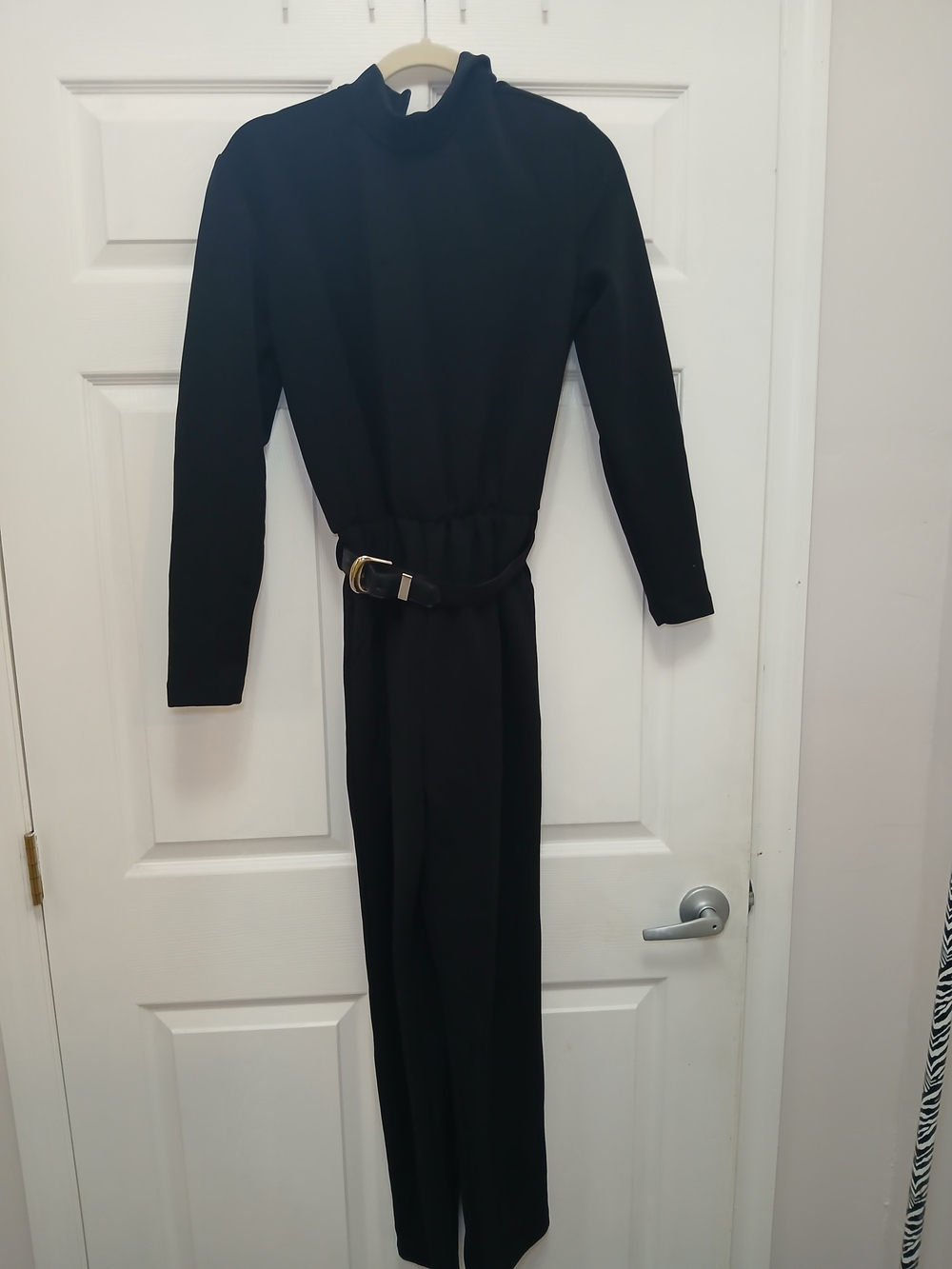Black Long-Sleeve Belted Jumpsuit - Classic Women's Dress